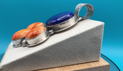 Lapis & Spiny Oyster Pendant by Ned Nez – Sterling Silver