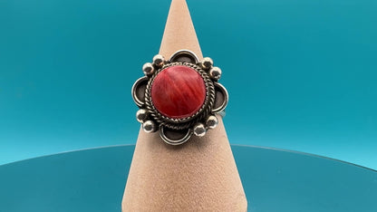Red Spiny Oyster Statement Ring by Sheila Tso Size 8.5 | Sterling Silver